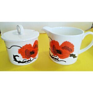 Vintage Wedgwood Susie Cooper Cornpoppy Creamer & Jam Pot or Sugar Bowl